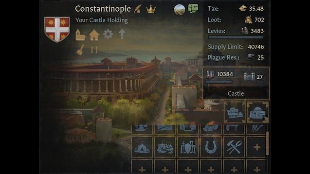 The Constantinople castle holding screen in Crusader Kings III